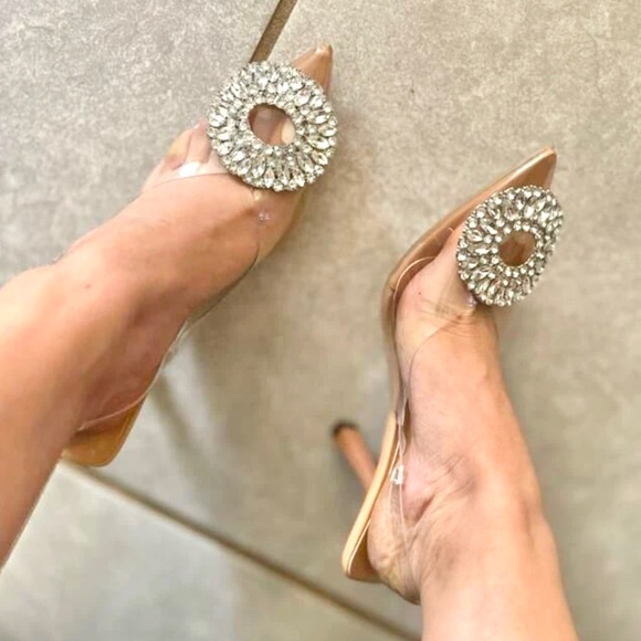Clear vinyl rhinestone embellished heels - Picture 6 of 7